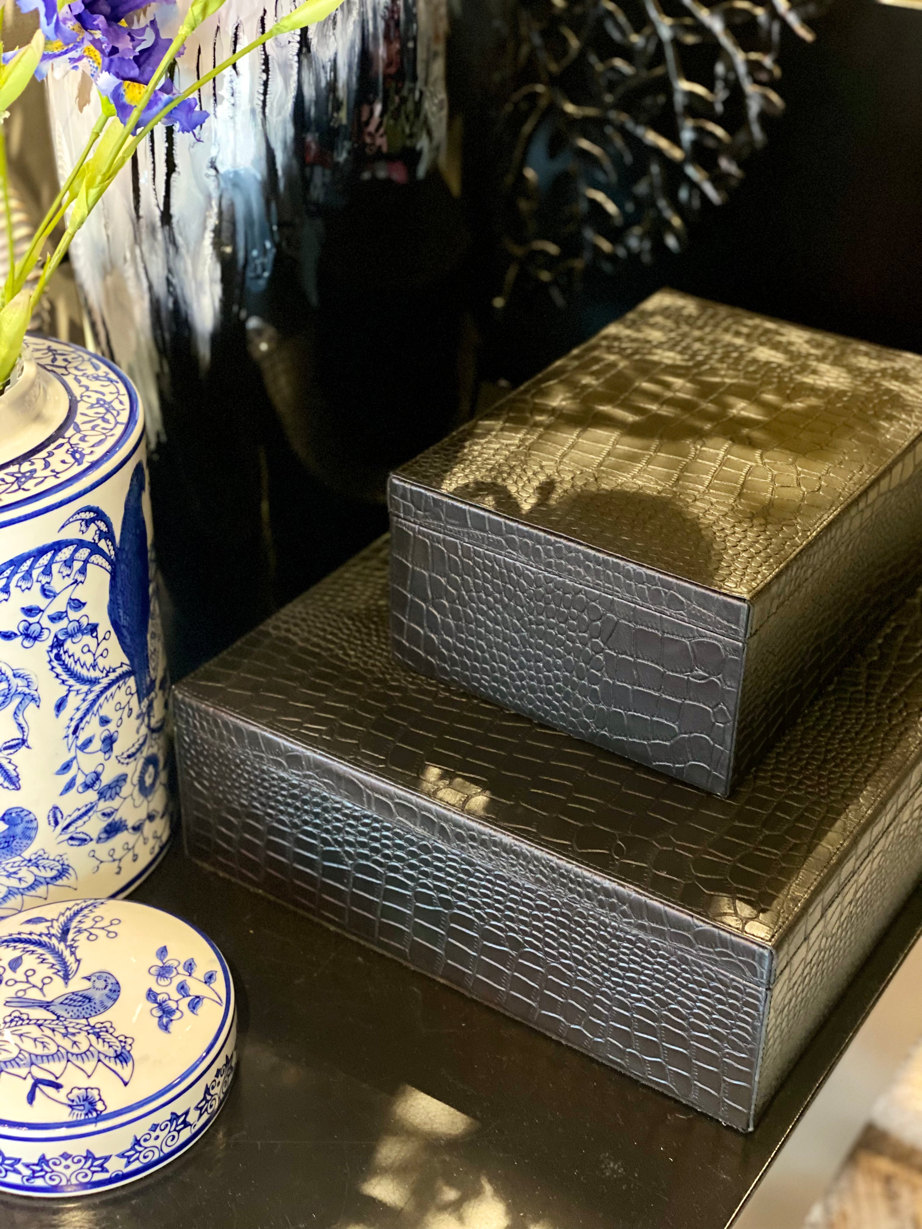 Chamada Opbergboxen - Maria - Rechthoekig - Zwart Croco Leer