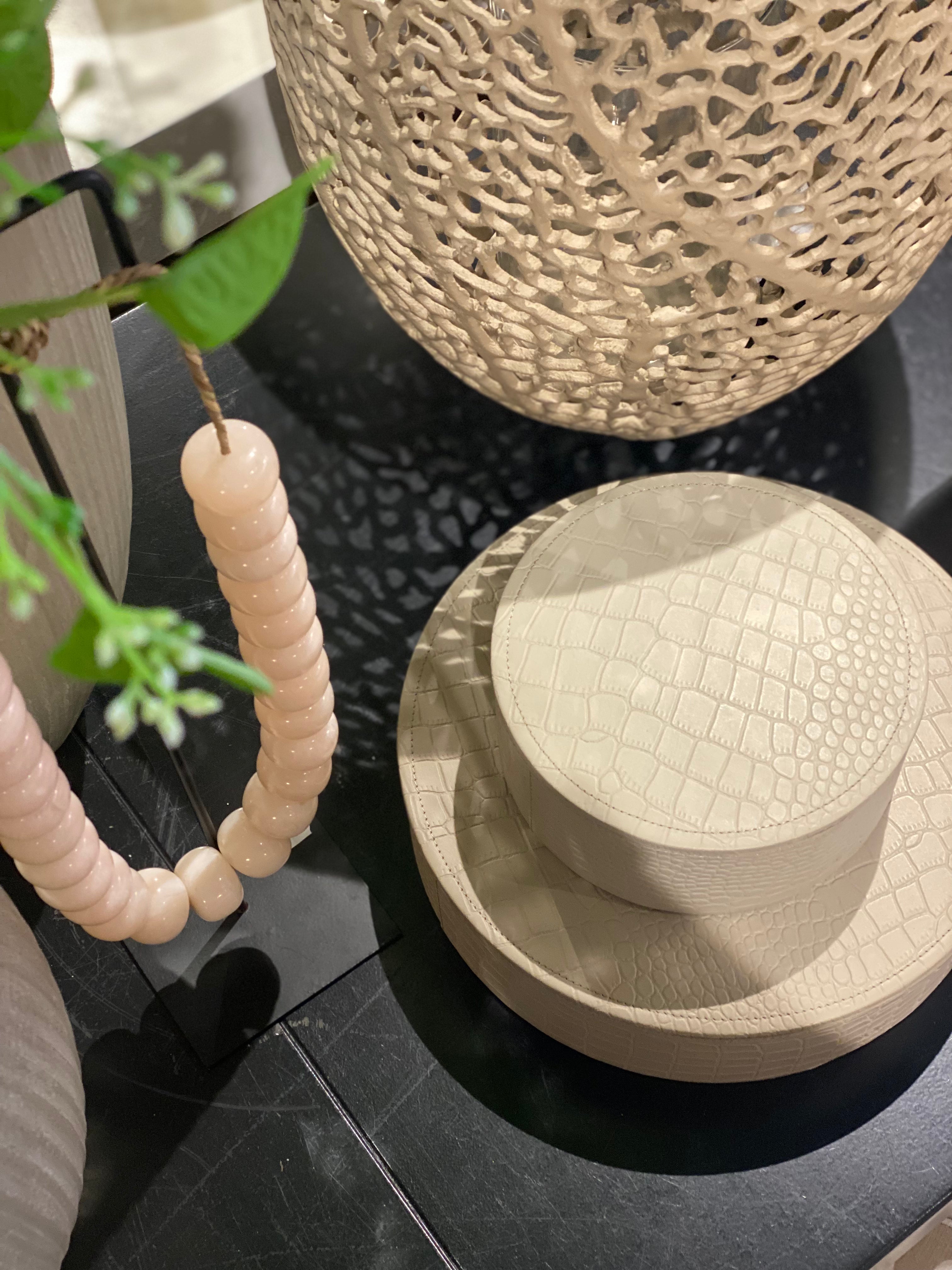 Chamada Opbergboxen - Merel - Rond - Beige Croco Leer