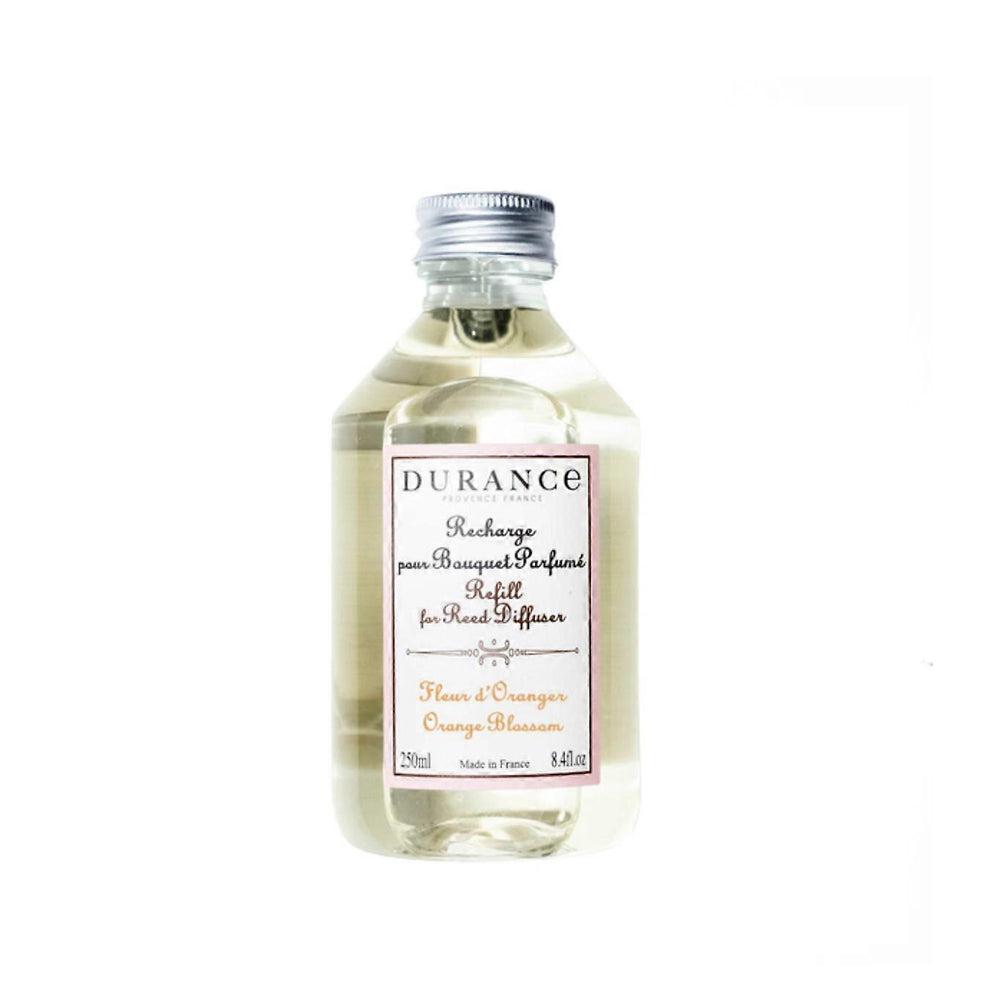 250 ml Durance navulling voor geurstokjes in de geur Orange Blossom.
