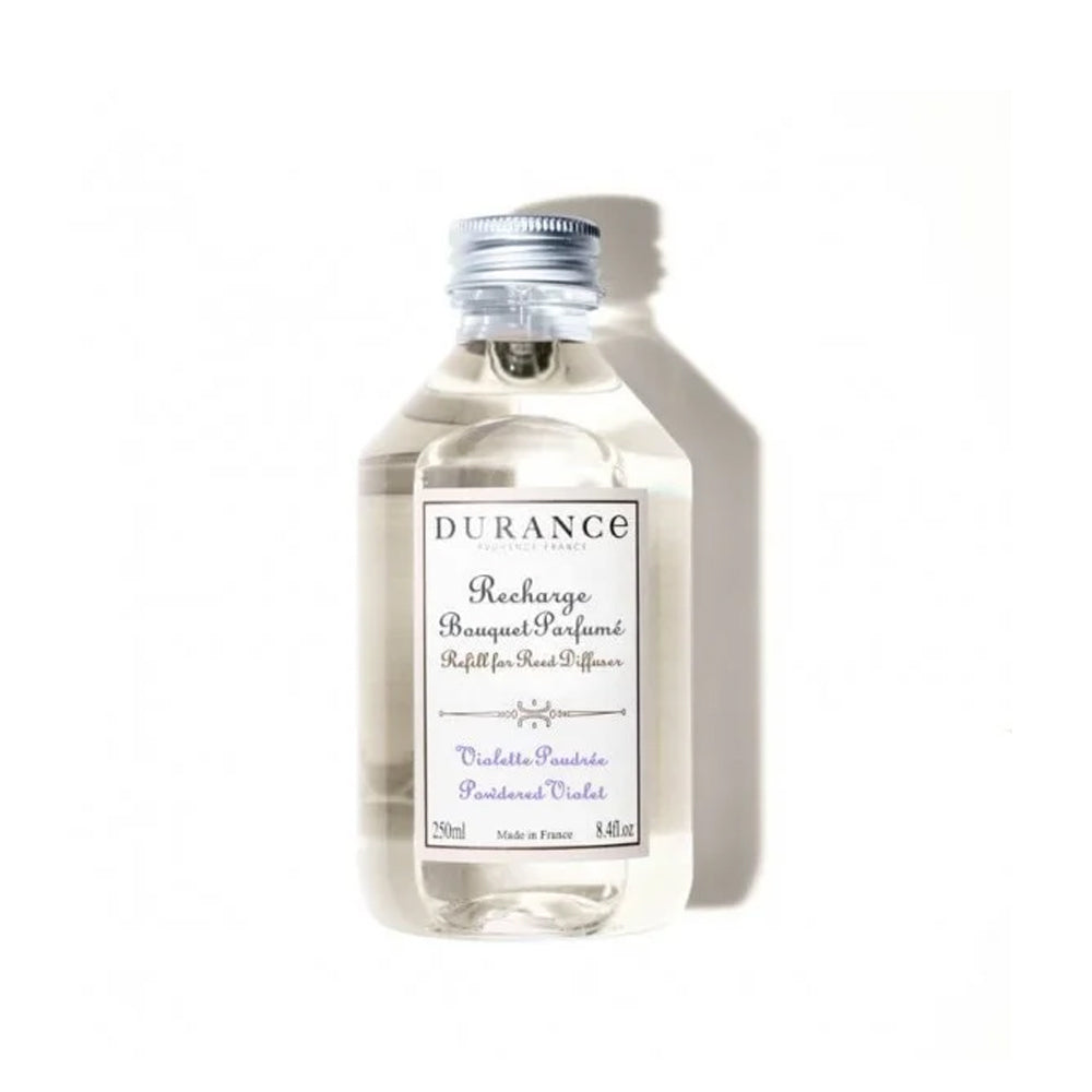 250 ml Durance navulling voor geurstokjes in de geur powdered violet.