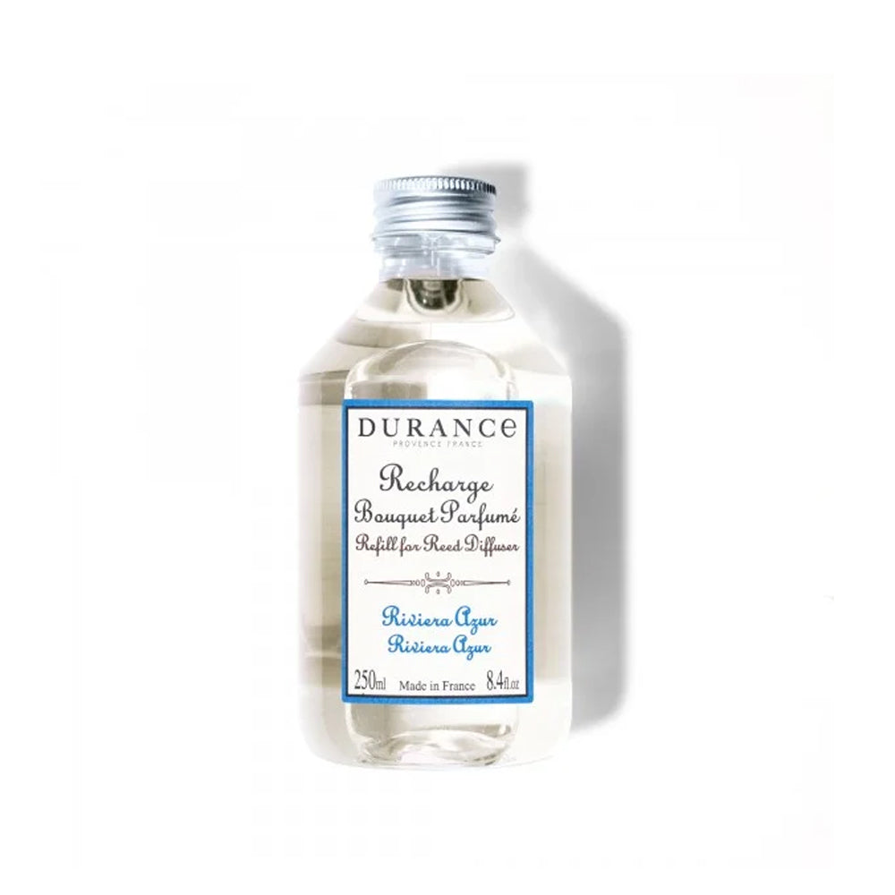 250 ml Durance navulling voor geurstokjes in de geur Riviera Azur.