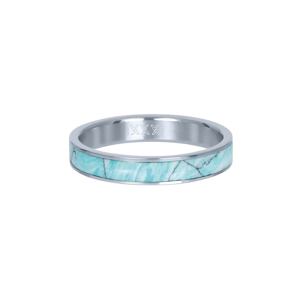 Zilverkleurige IXXXI dames vulring met een zeegroene kleur marmerprint.