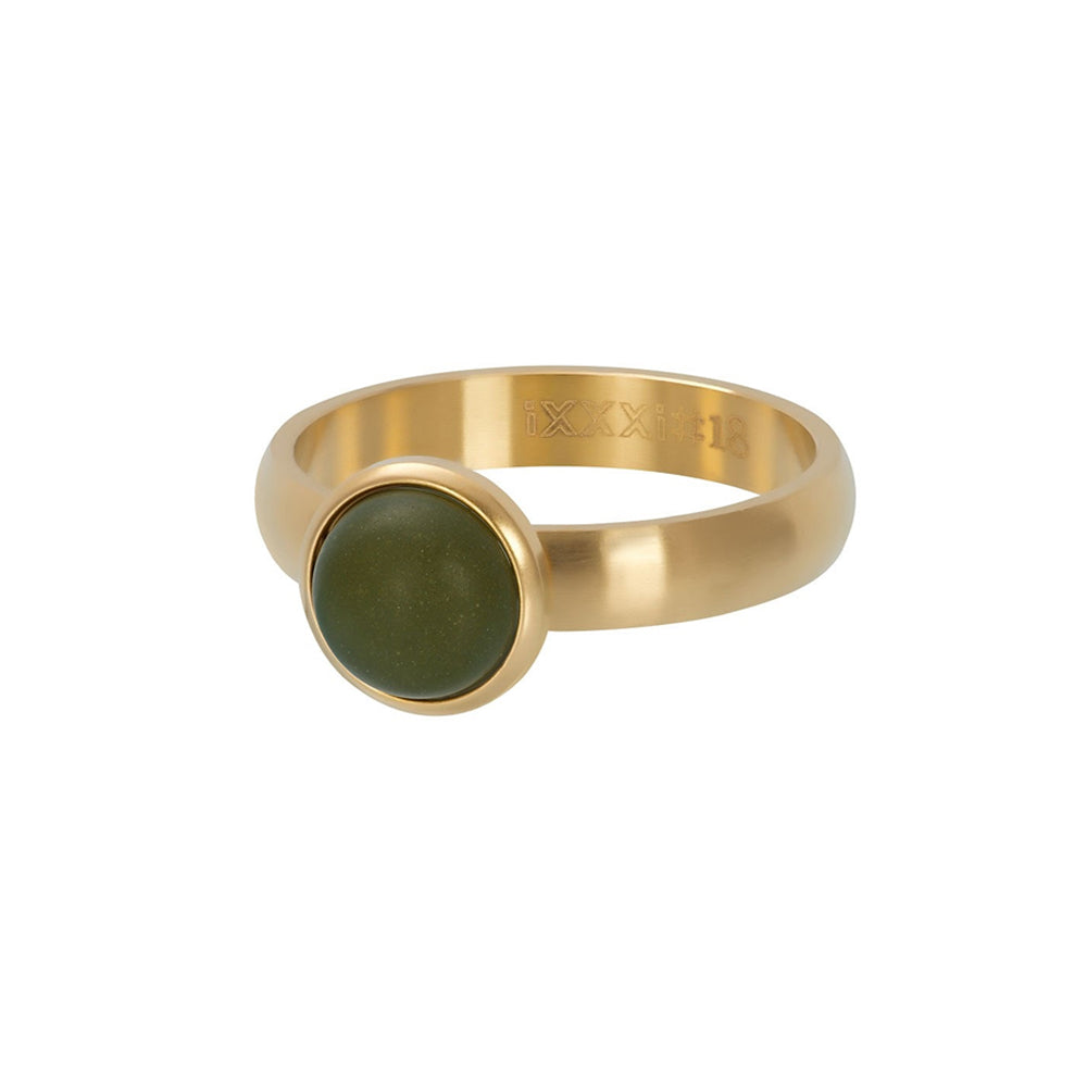 Goudkleurige IXXXI dames vulring met een grote ronde steen in groen.