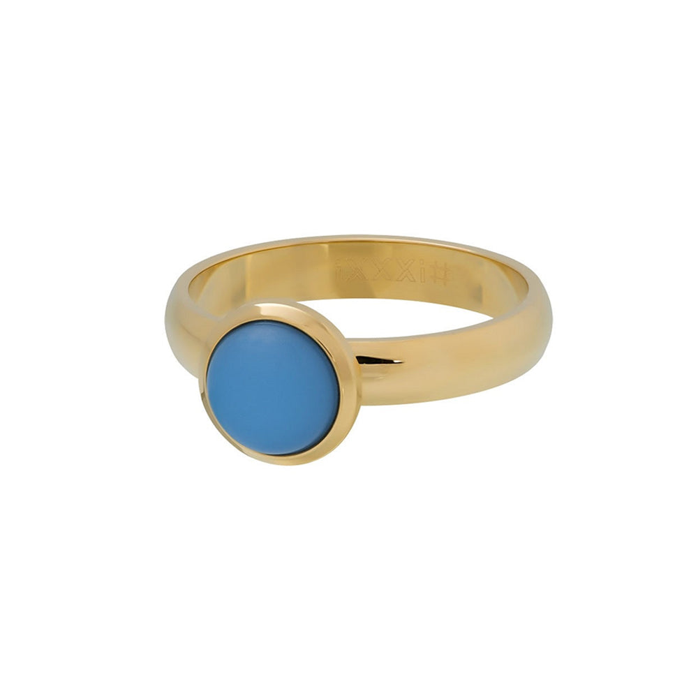 Goudkleurige IXXXI dames vulring met een grote ronde steen in blauw.