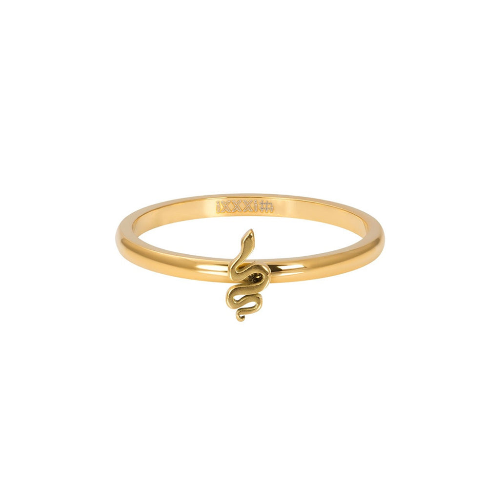 Goudkleurige IXXXI dames vulring met een symbool in de vorm van een slangetje.