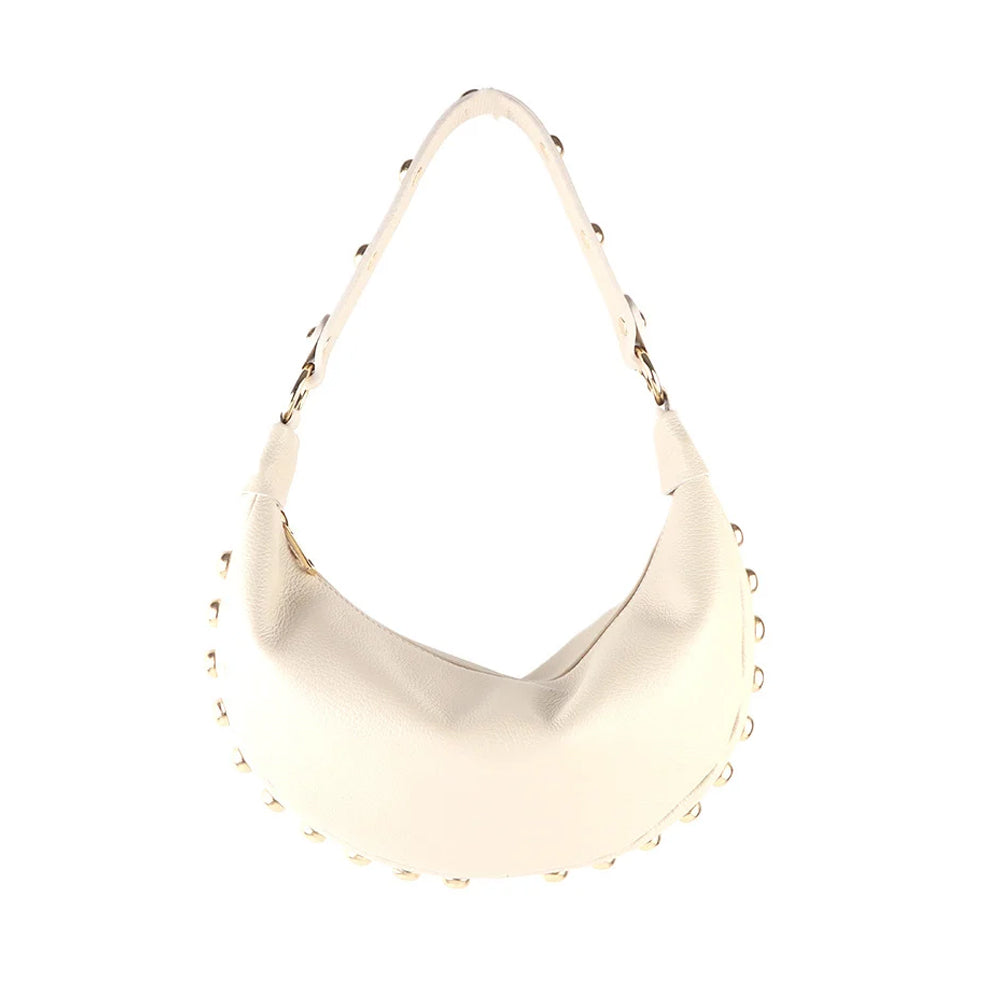 Lederen Schoudertas Met Studs - Beige
