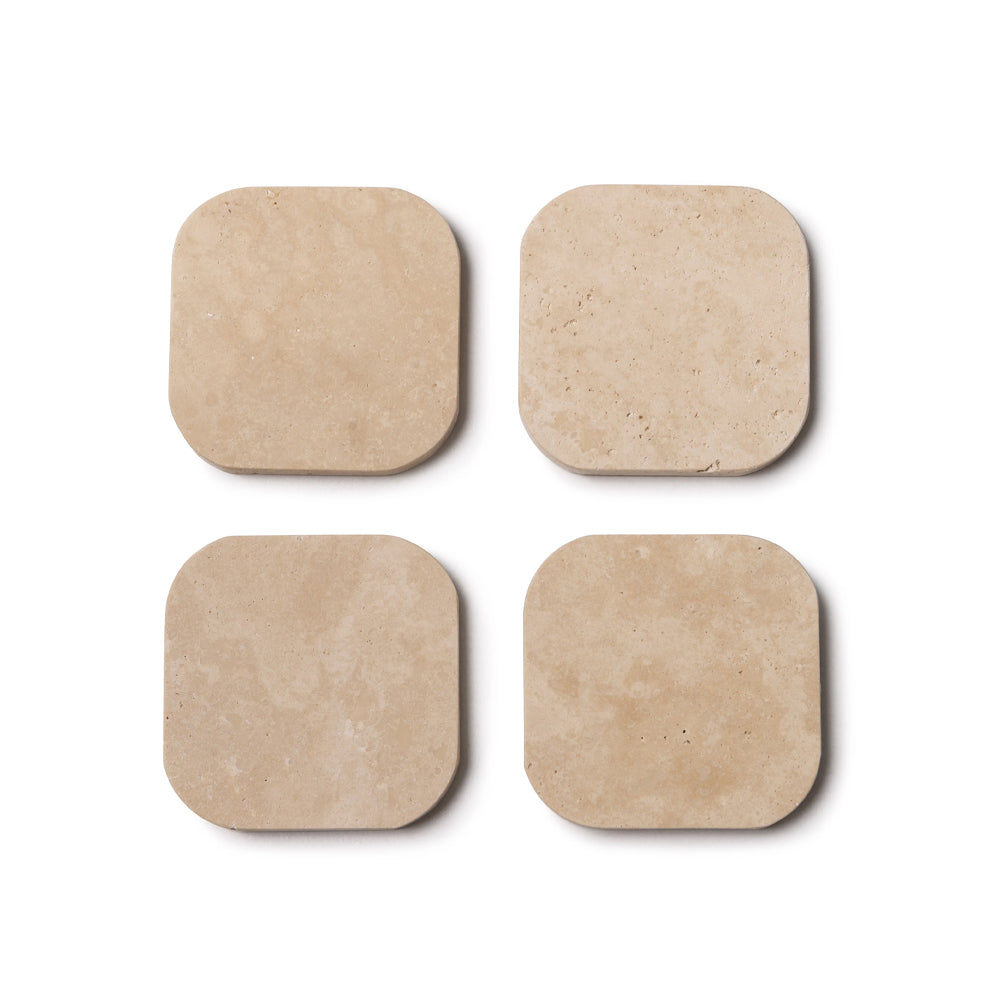 set van 4 beige travertin onderzetters