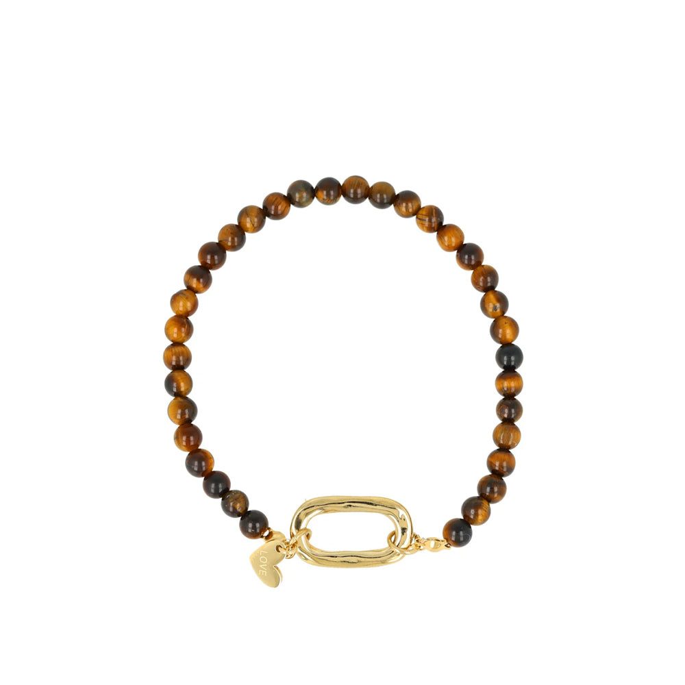My Bendel - Tiger Eye Armband Met Gouden Schakel