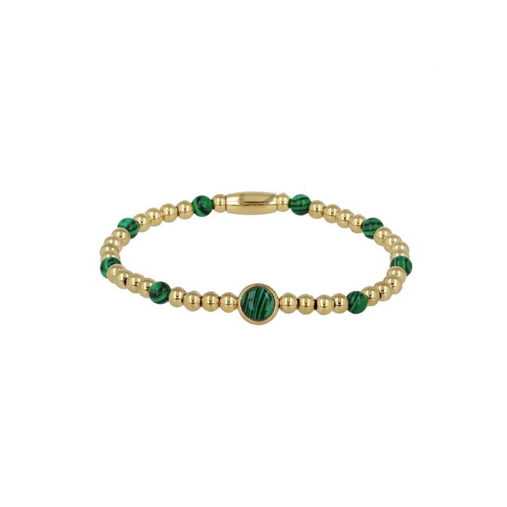 My Bendel - Gouden Kralen Armband Met Malachite Edelstenen