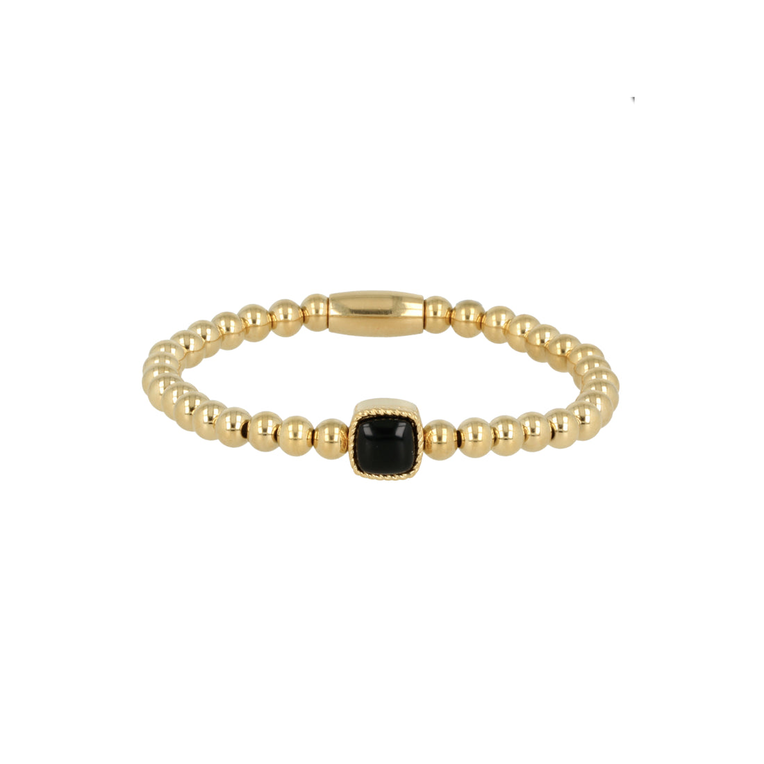 My Bendel - Gouden Kralen Armband Met Onyx Edelsteen