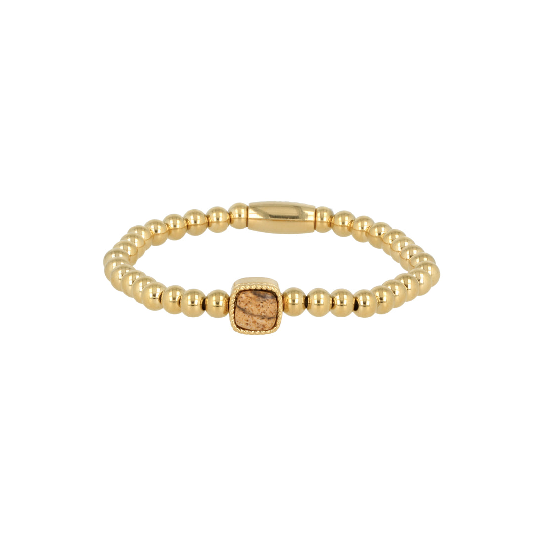 My Bendel - Gouden Kralen Armband Met Picture Jasper Edelsteen