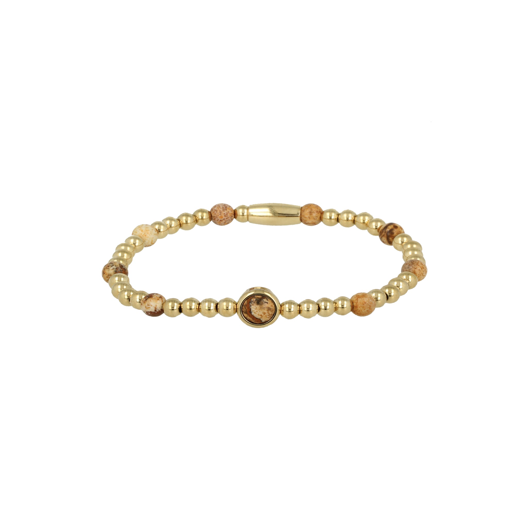 My Bendel - Gouden Kralen Armband Met Picture Jasper Edelstenen