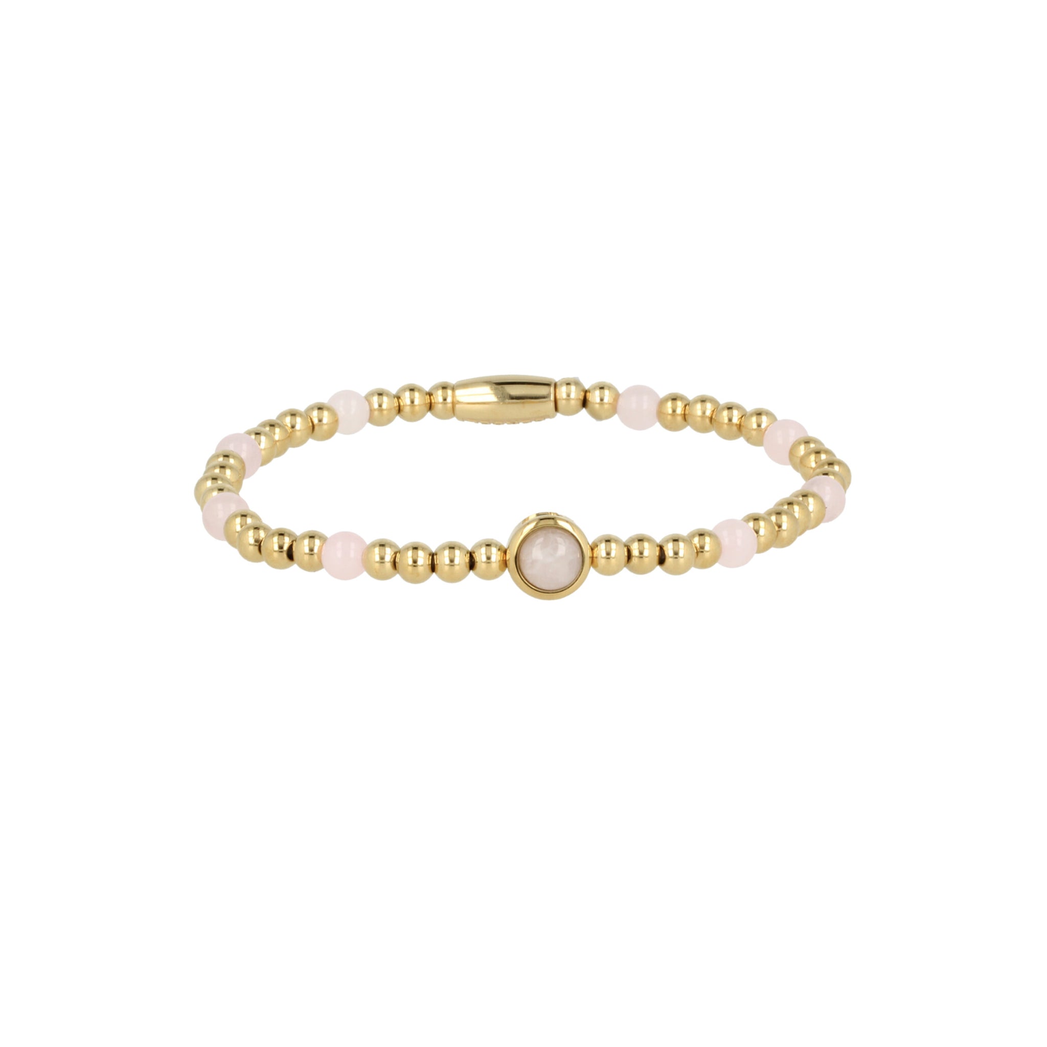 My Bendel - Gouden Kralen Armband Met Rose Quartz Edelstenen