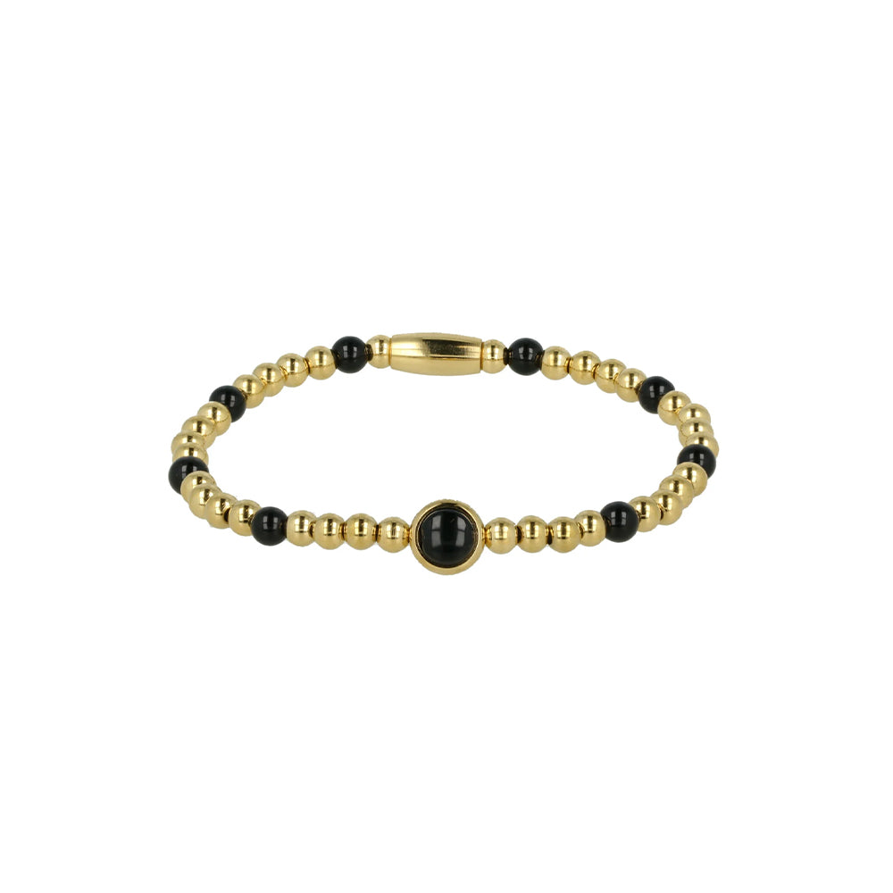 My Bendel - Gouden Kralen Armband Met Black Onyx Edelstenen