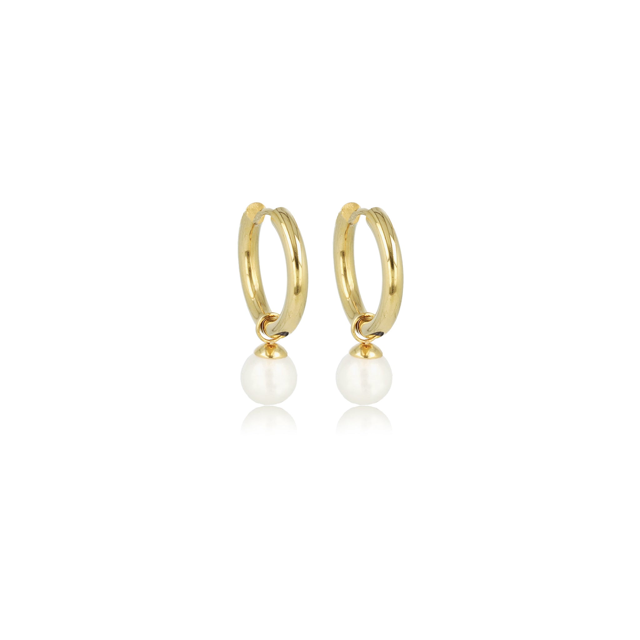 My Bendel - Gouden Oorbellen Creolen Met Witte Parel