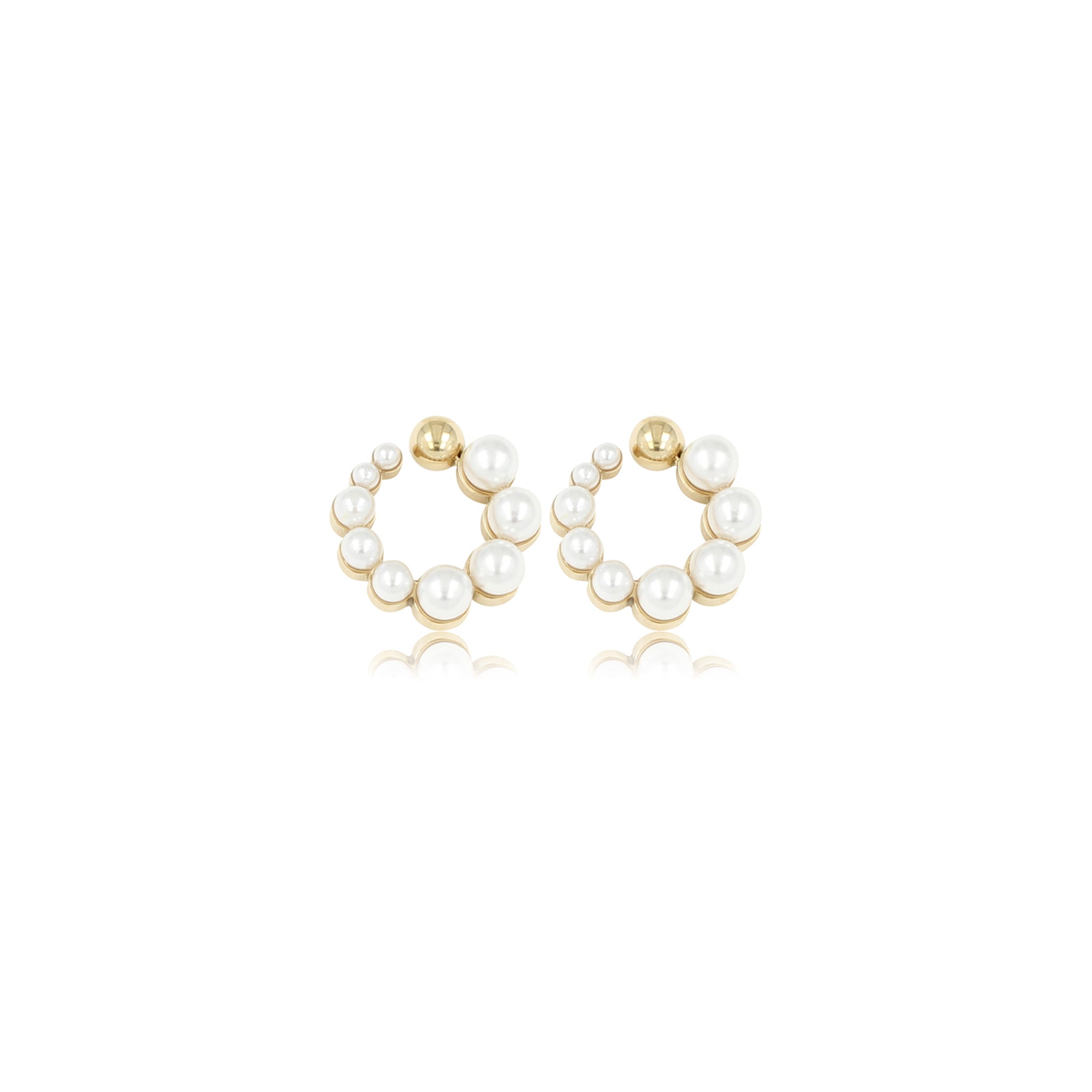 My Bendel - Kleine Gouden Oorbellen Met Witte Parels