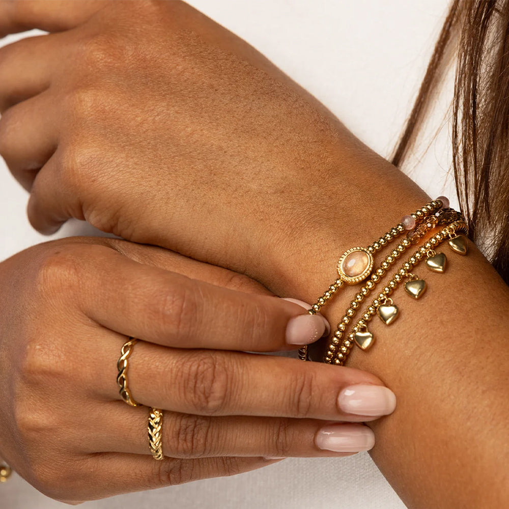 My Bendel - Gouden Kralen Armband Met Hartjes Bedels