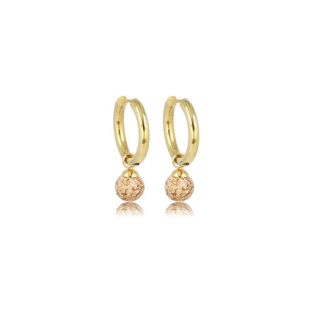 My Bendel - Gouden Oorbellen Creolen Met Picture Jasper Hanger