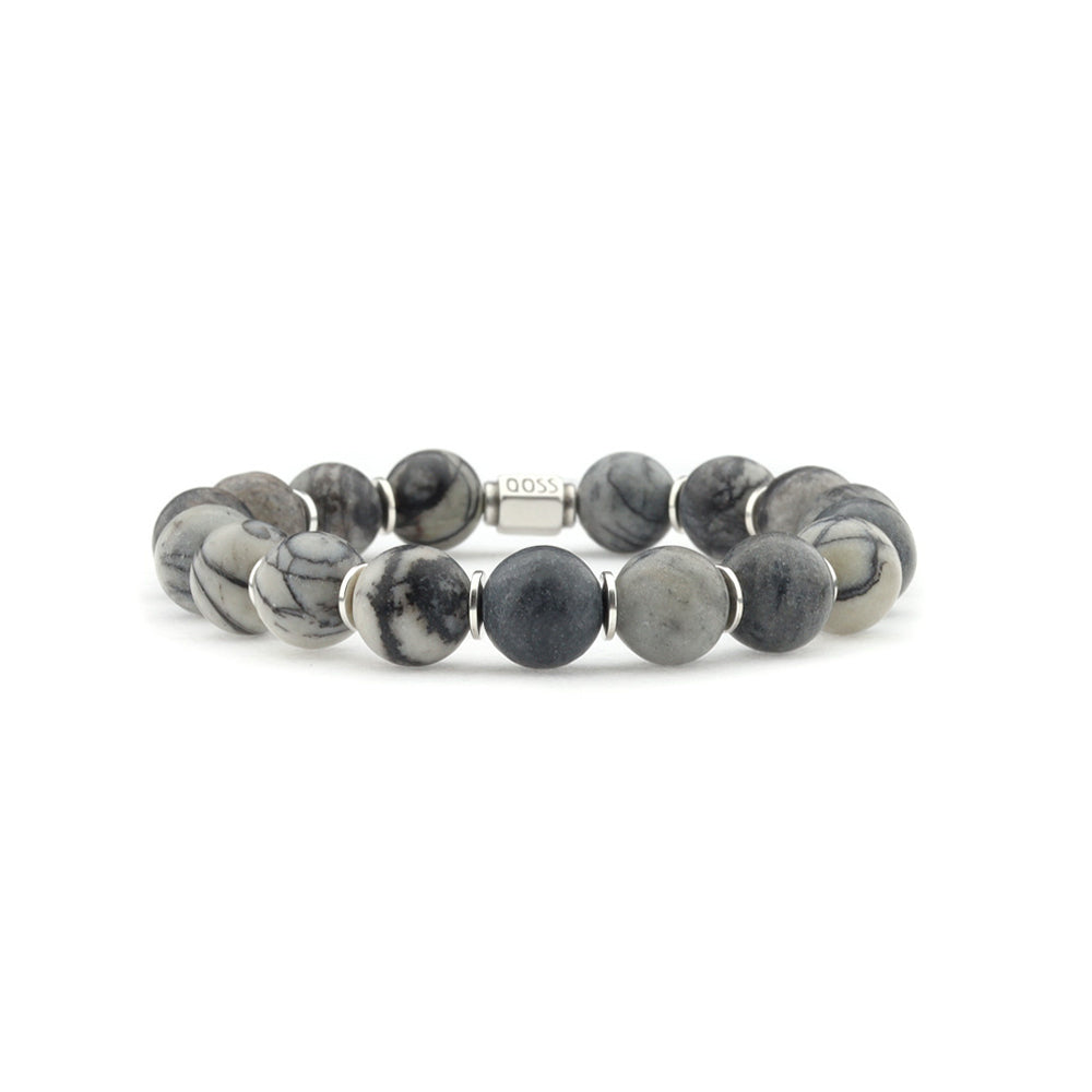 qoss heren armband met kralen grijs met zilver