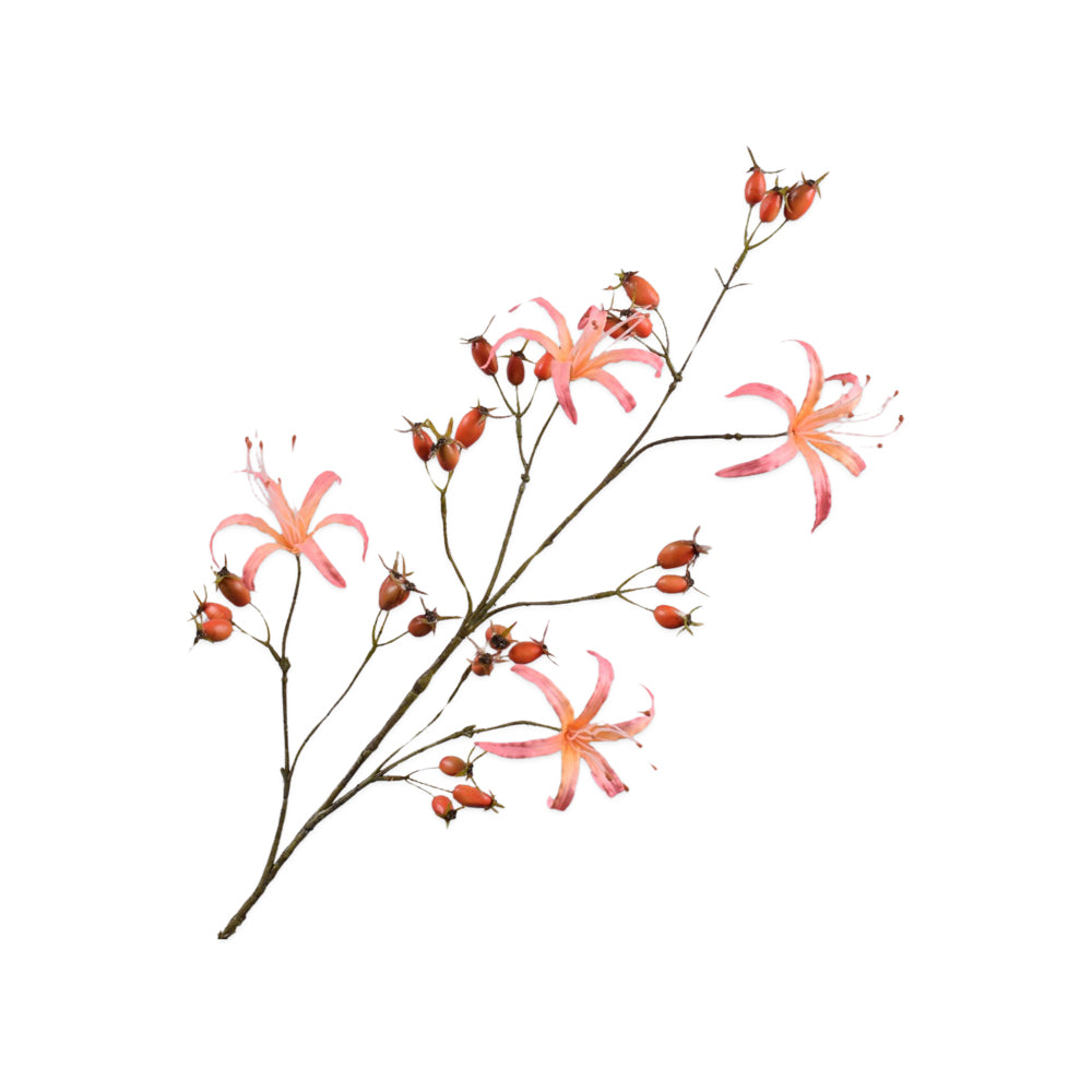 Zijden Bloemen - Silk-Ka - Lelie Tak Met Rozenbottels