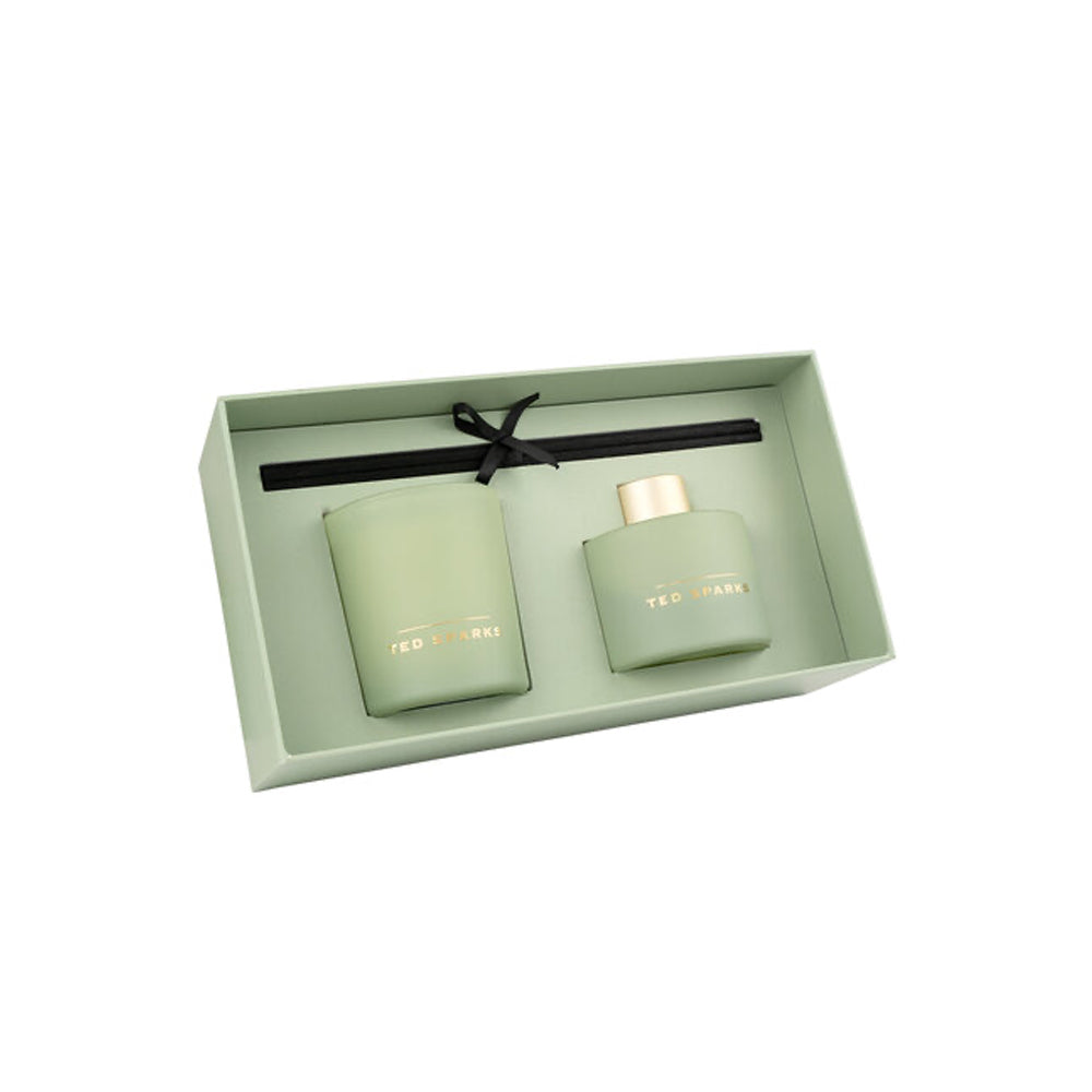 groene giftset van ted sparks in de geur bergamot & angelica