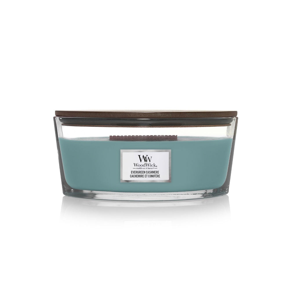 woodwick geurkaars ellipse evergreen cashmere