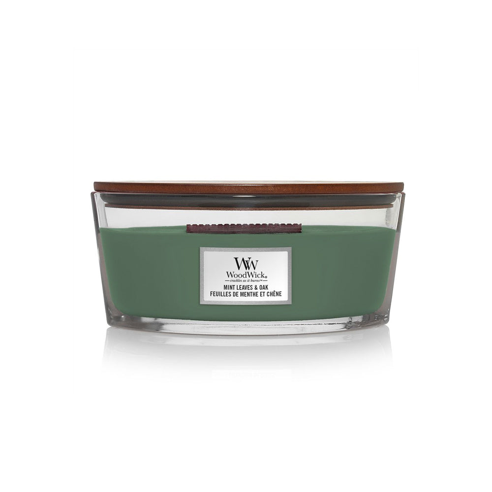woodwick geurkaars ellipse mint leaves & oak
