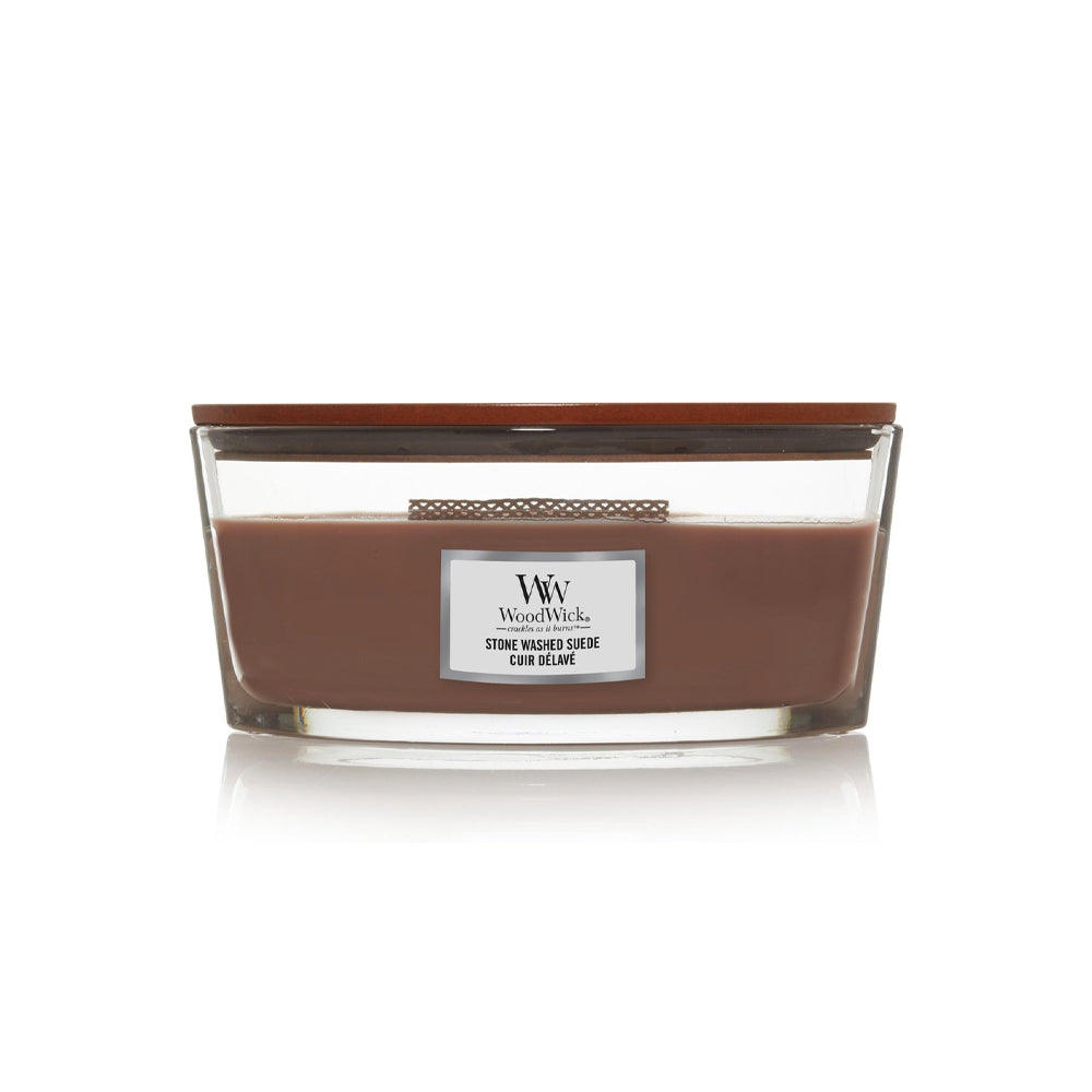 bruine woodwick geurkaars ellipse stone washed suede