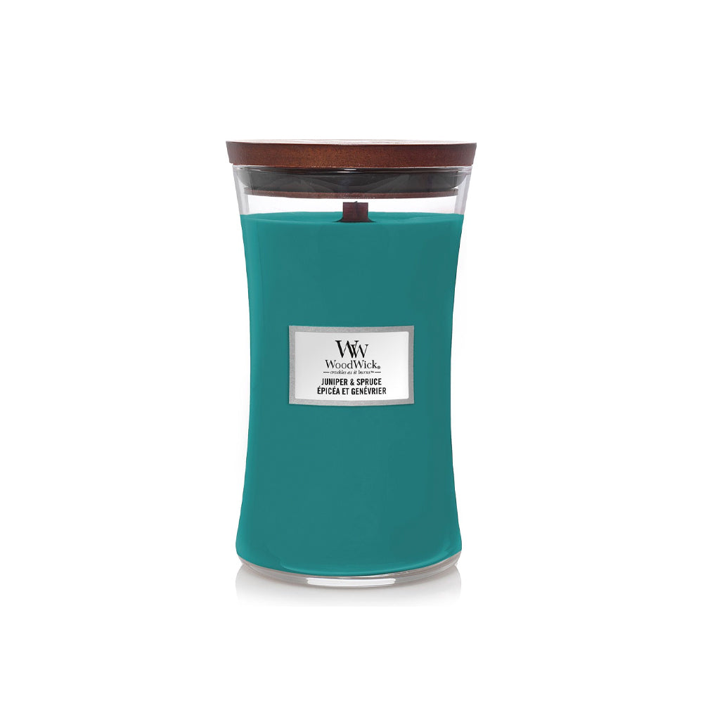 woodwick geurkaars large juniper & pruce