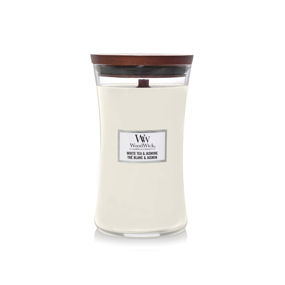 woodwick geurkaars large white tea & jasmine