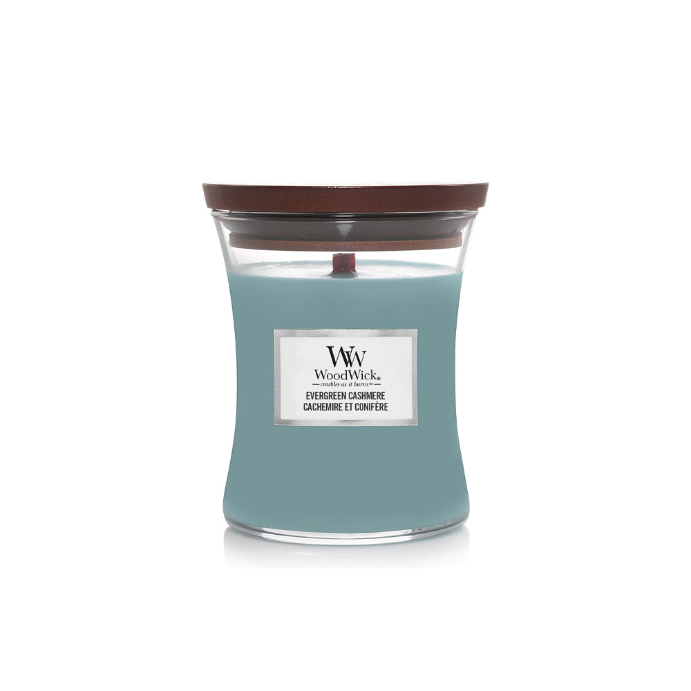 woodwick geurkaars medium evergreen cashmere