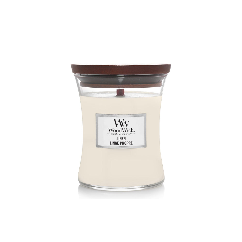witte woodwick geurkaars medium linen