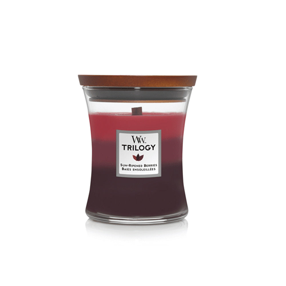 woodwick geurkaars medium trilogy sun ripened berries