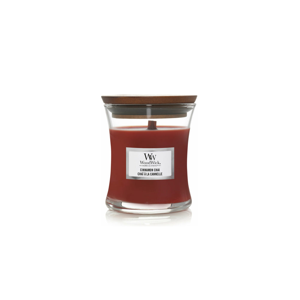rode woodwick geurkaars mini cinnamon chai