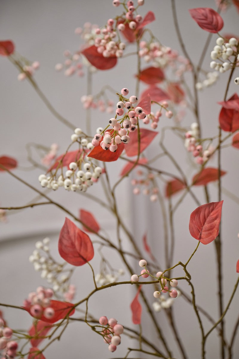 Zijden Bloemen - Silk-Ka - Roze Bessentak Met Herfstblad