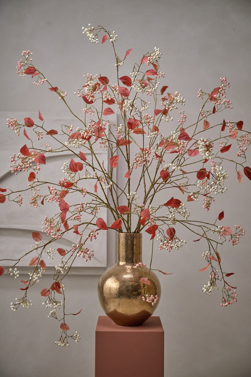 Zijden Bloemen - Silk-Ka - Roze Bessentak Met Herfstblad