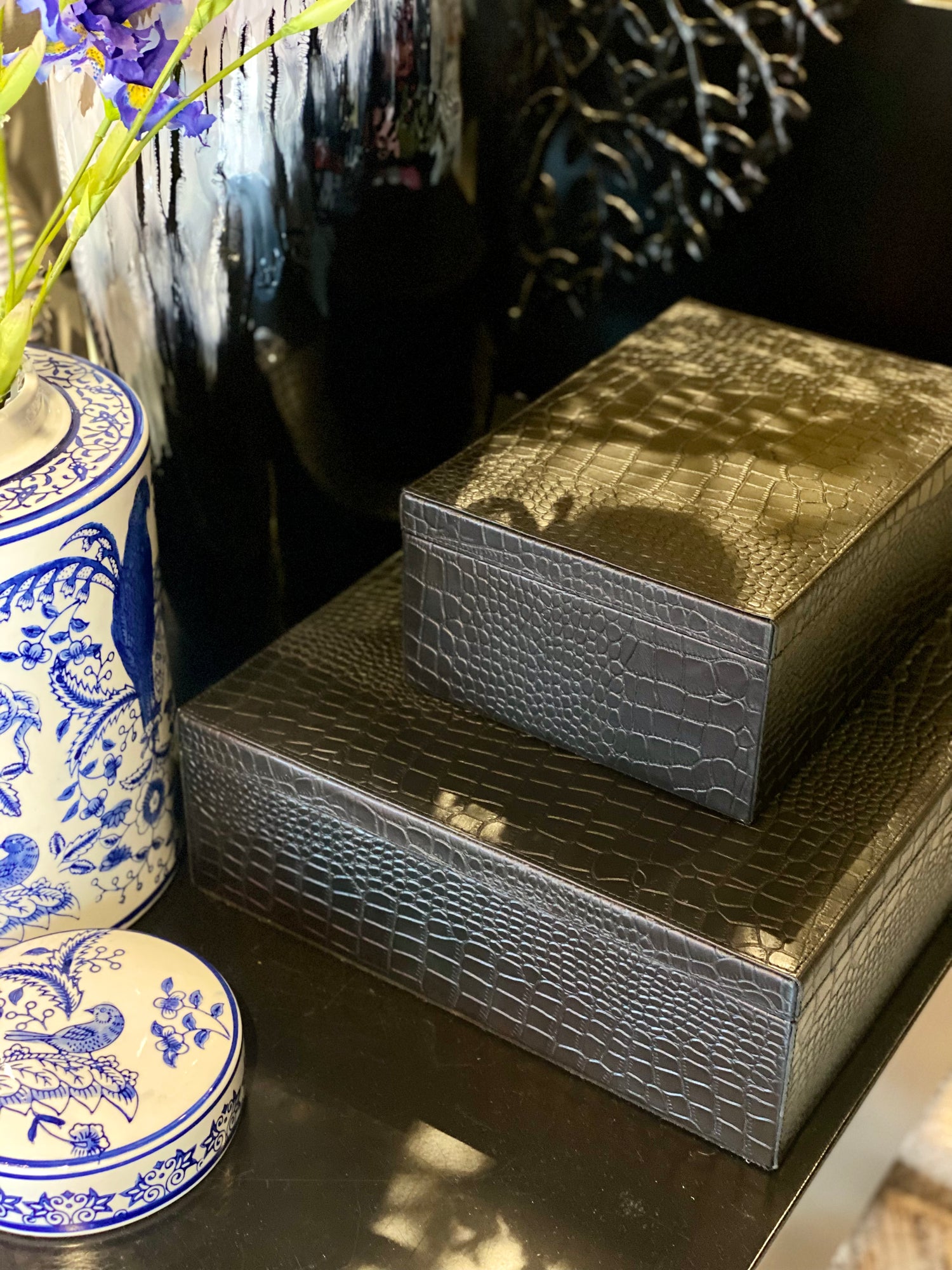 Chamada Opbergboxen - Maria - Rechthoekig - Zwart Croco Leer