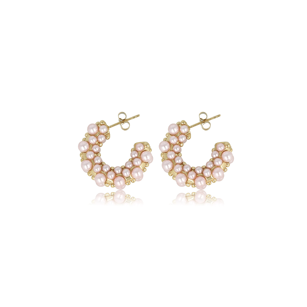 My Bendel - Gouden Creolen Met Roze Parels