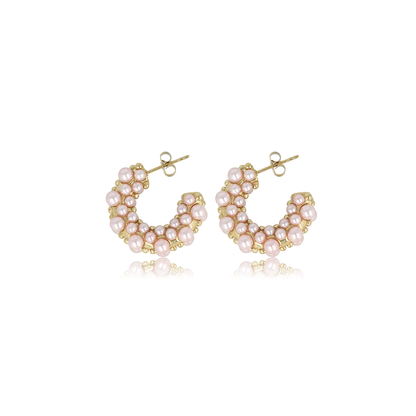 My Bendel - Gouden Creolen Met Roze Parels