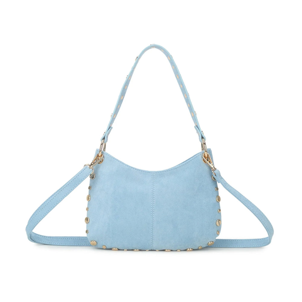 Suede Schoudertas Met Studs - Lichtblauw