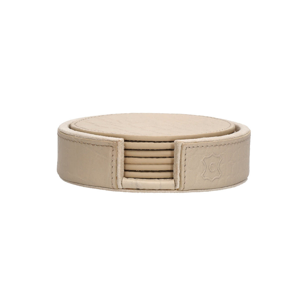 Chamada Onderzetters - Merel XS - Rond - Beige Croco Leer