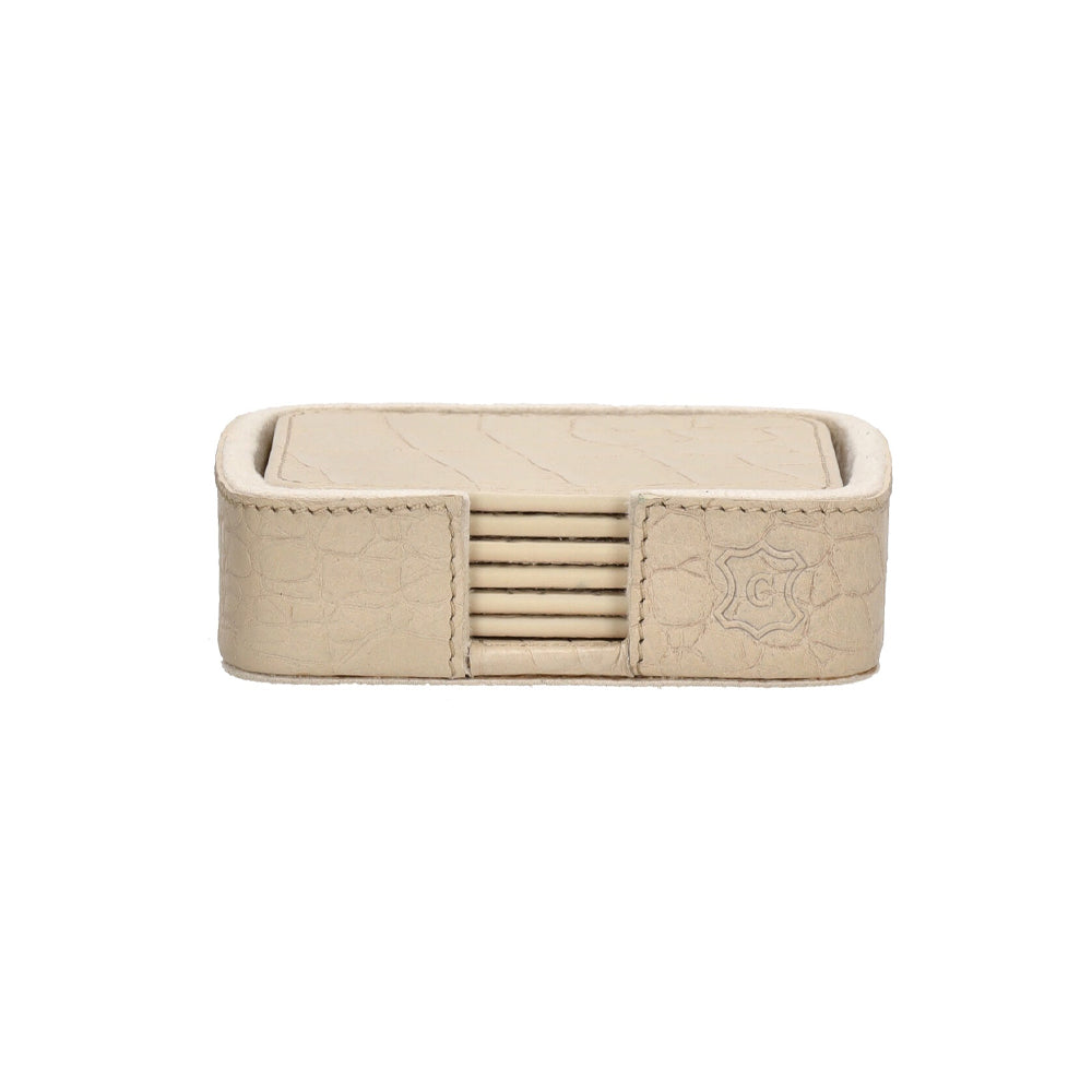 Chamada Onderzetters - Carmen XS - Vierkant - Beige Croco Leer