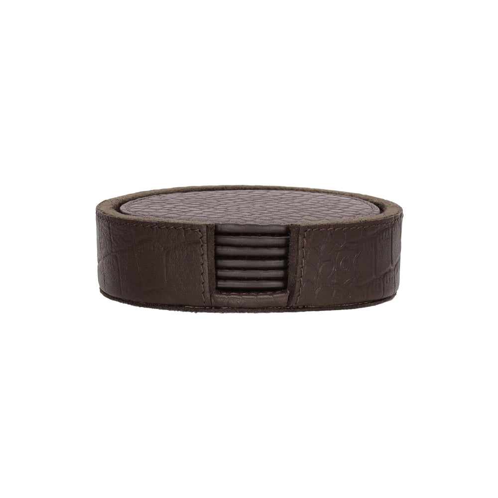 Chamada Onderzetters - Merel XS - Rond - Bruin Croco Leer