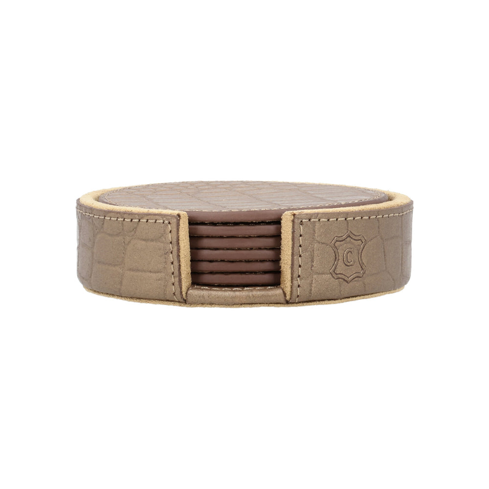 Chamada Onderzetters - Merel XS - Rond - Koper Croco Leer