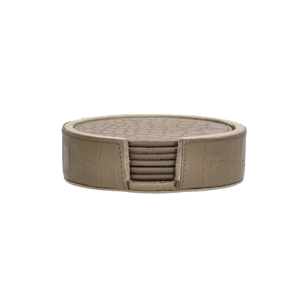 Chamada Onderzetters - Merel XS - Rond - Taupe Croco Leer