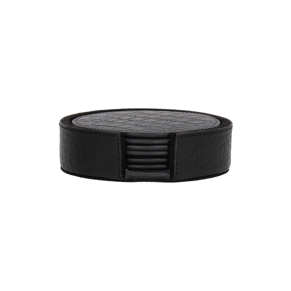 Chamada Onderzetters - Merel XS - Rond - Zwart Croco Leer