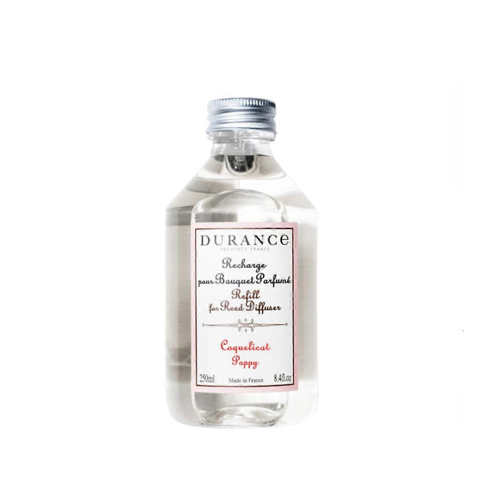 250 ml Durance navulling voor geurstokjes in de geur Poppy.