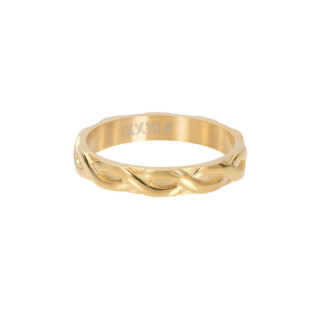 Goudkleurige IXXXI dames vulring met een gevlochten patroon.
