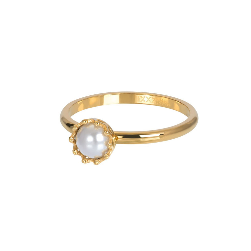 Goudkleurige IXXXI dames vulring met een witte parel. 