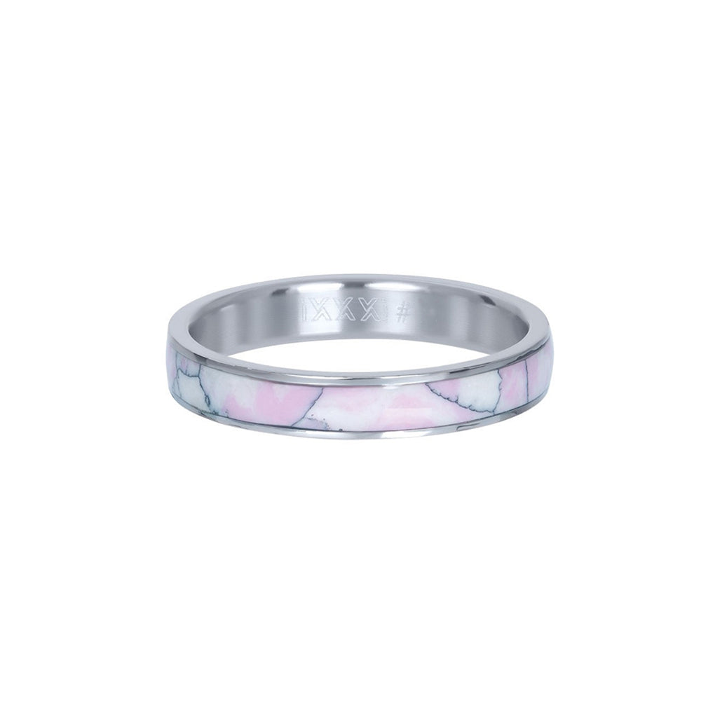 Zilverkleurige IXXXI dames vulring met een roze marmerprint.